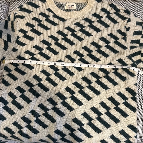 CASTART Antwerp Ski Roundup Wool Geometric Stripe Sweater, Green/Ecru, Sz XL - Picture 8 of 9